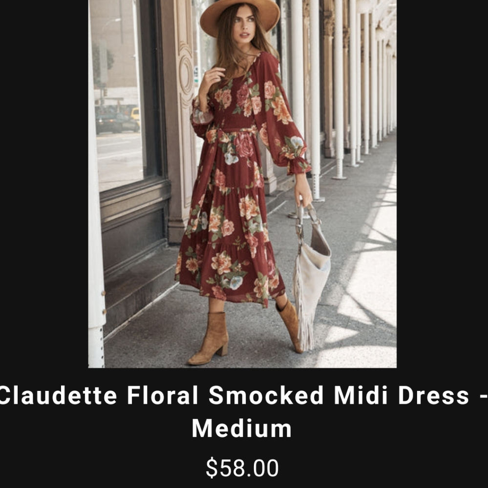 NWOT Vici Smocked Floral Midi Dress